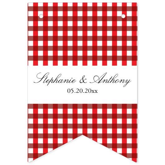 Rot und Weiß Gingham Pattern Barbeque Wedding Wimpelkette (Zweite Fahne)