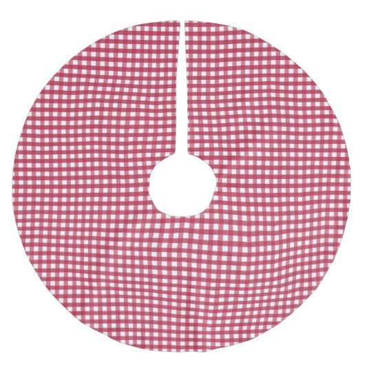 Rot und Weiß Gingham Polyester Weihnachtsbaumdecke (Vorderseite)