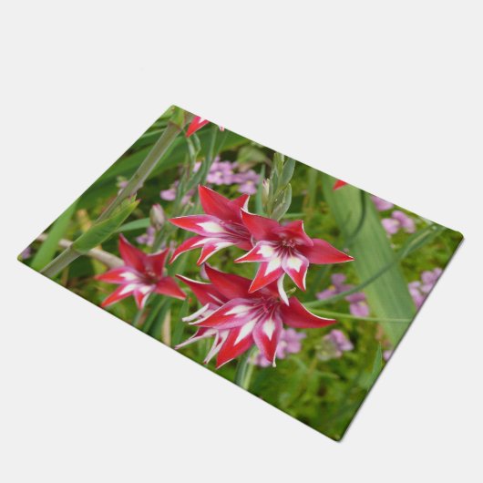 Rot und Weiß Gladiolas Sommer botanisch Fußmatte (Schrägansicht)
