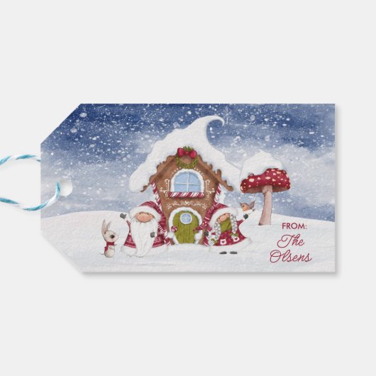 Rot und Weiß Gnome für Weihnachten im Urlaub Geschenkanhänger (Rückseite Horizontal)