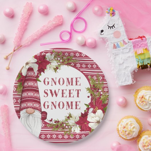 Rot und Weiß Gnome für Weihnachten im Urlaub Pappteller (Party)