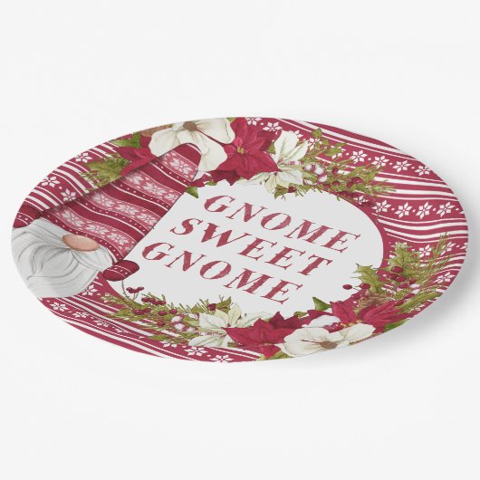 Rot und Weiß Gnome für Weihnachten im Urlaub Pappteller (Schrägansicht)