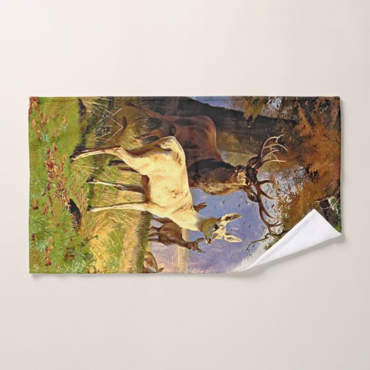 Rot und Weiß Hirsche in der Nähe eines Waldteiches Badhandtuch Set (Handtuch)