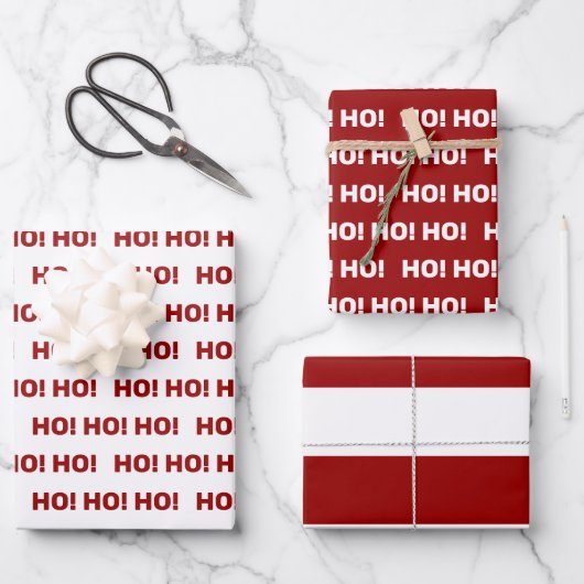 Rot und Weiß Ho Ho Ho! Streifen Geschenkpapier Set (Vorderseite)