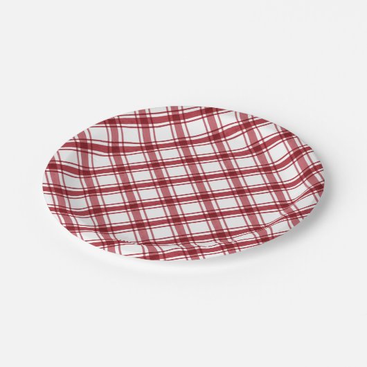Rot und Weiß Kariert Pappteller (Schrägansicht)