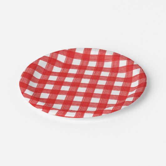 Rot und weiß Kariert Pappteller (Schrägansicht)