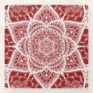 Rot und Weiß Mandala - Loergann - Himbeere Glasuntersetzer