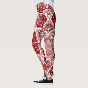 Rot und Weiß Mandala - Loergann - Himbeere Leggings