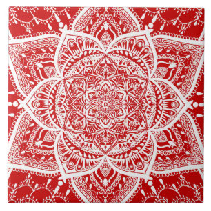 Rot und Weiß Mandala - Loergano in Cherry Fliese