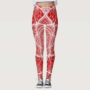 Rot und Weiß Mandala - Loergano in Cherry Leggings