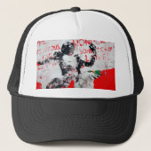 Rot und Weiß mit afrikanischem Stift verblasst Truckerkappe (Vorderseite)