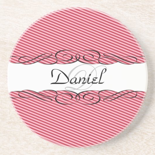 Rot und Weiß mit Monogramm Getränkeuntersetzer (Vorne)