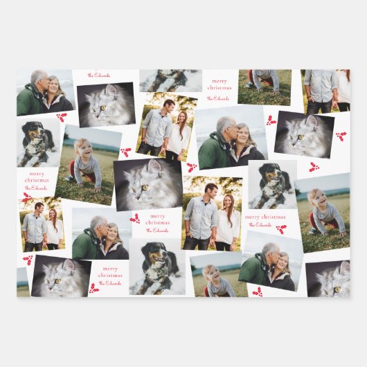 Rot und Weiß Moderne Holly Sprig Geschenkpapier Set (Vorderseite)