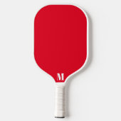 Rot und Weiß Moderne Monogramm Pickleball Schläger (Rückseite)