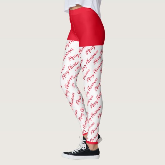 Rot und Weiß Muster Moderne frohe Weihnachten Leggings (Links)