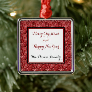 Rot und weiß Paisley personalisiert Ornament Aus Metall