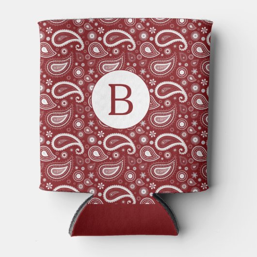 Rot und Weiß, perfekt Paisley Monogramm Dosenkühler (Vorderseite)
