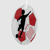 Rot und Weiß personalisieren Boy Soccer Player Ornament (Vorderseite)