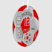 Rot und Weiß personalisieren den Fußballball Ornament (Vorderseite)