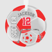 Rot und Weiß personalisieren den Fußballball Ornament (Rückseite)