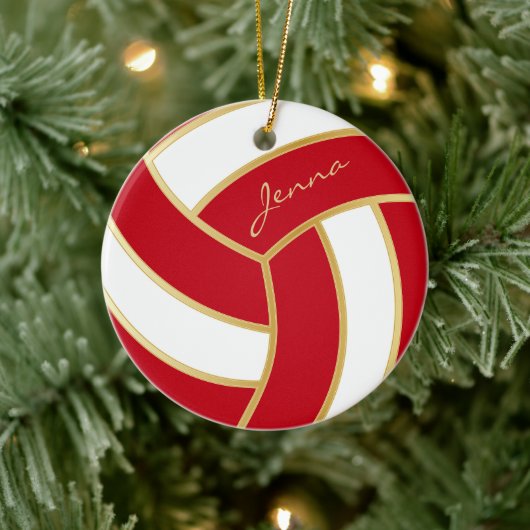 Rot und Weiß personalisieren Volleyball Keramik Ornament (Baum)