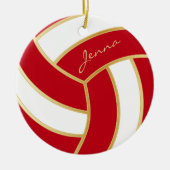 Rot und Weiß personalisieren Volleyball Keramik Ornament (Vorne)
