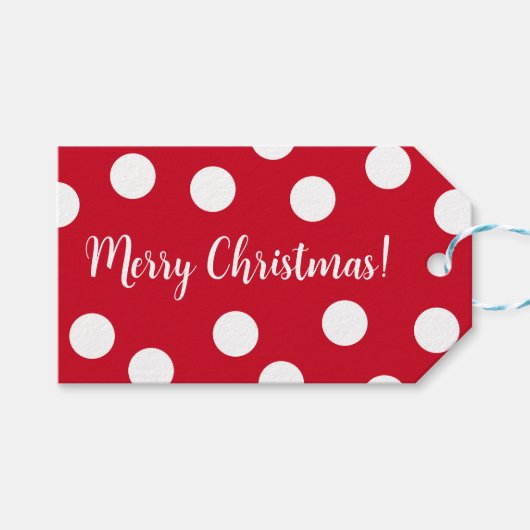 Rot und weiß personalisierte Polka Dots Weihnachte Geschenkanhänger (Vorderseite (Horizontal))