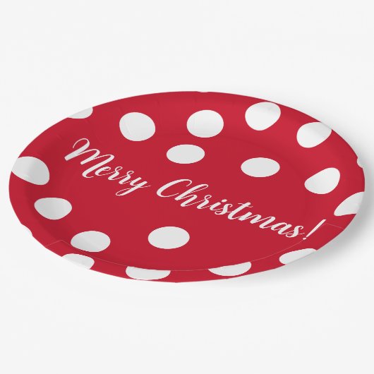Rot und weiß personalisierte Polka Dots Weihnachte Pappteller (Schrägansicht)