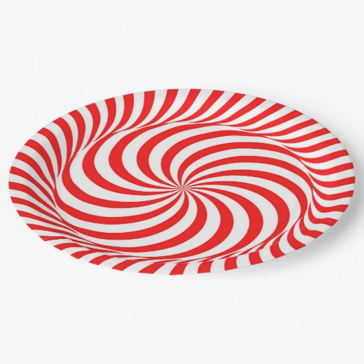 Rot und Weiß Pinwheel Pappteller (Schrägansicht)