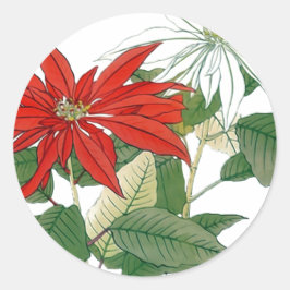 Rot und Weiß Poinsettias Rundsticker Runder Aufkleber