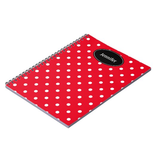 Rot und Weiß Polka Dots Personalisiert Notizblock (Linke Seite)