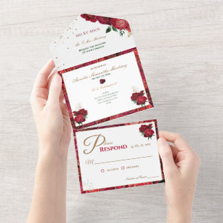 Rot und Weiß Quinceañera Erschwingliche Einladunge All In One Einladung