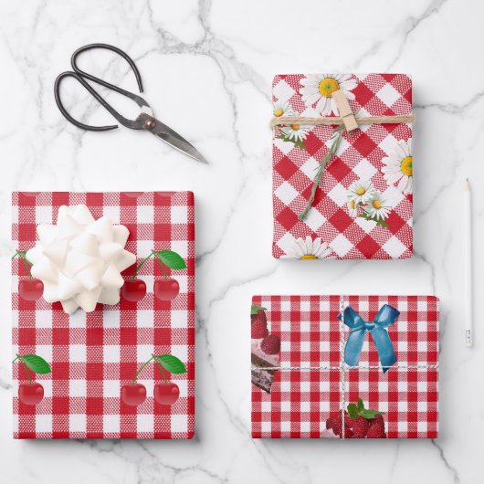 Rot und Weiß Rockabilly Gingham Gift Wrap HAMbyWG Geschenkpapier Set (Vorderseite)
