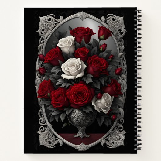 Rot und Weiß Rose Bouquet Goth Notizblock (Rückseite)