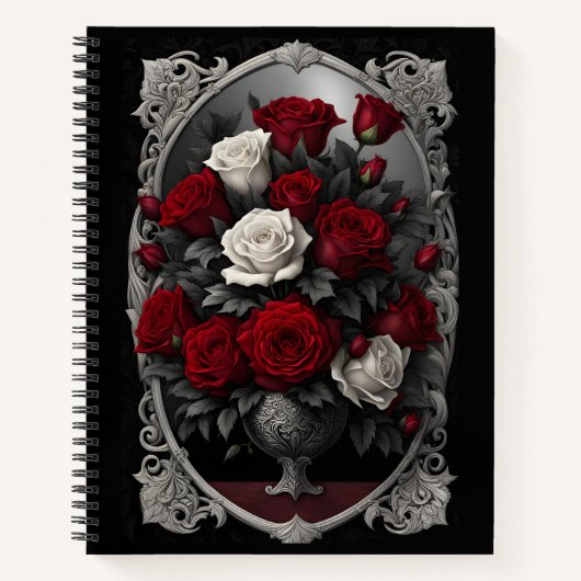 Rot und Weiß Rose Bouquet Goth Notizblock (Vorderseite)