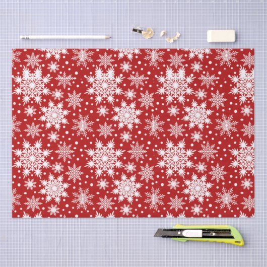 Rot und Weiß Schneeflocke Nahtloses Muster Seidenpapier (Handwerk)