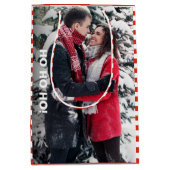 Rot und Weiß Streifen Foto Weihnachten Mittlere Geschenktüte (Vorderseite)