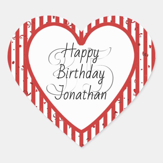 Rot und Weiß Streifen Muster Happy Birthday Herz-Aufkleber (Vorderseite)