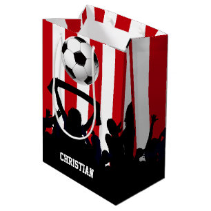 Rot und Weiß stripes Fußballfans und Fußball Mittlere Geschenktüte