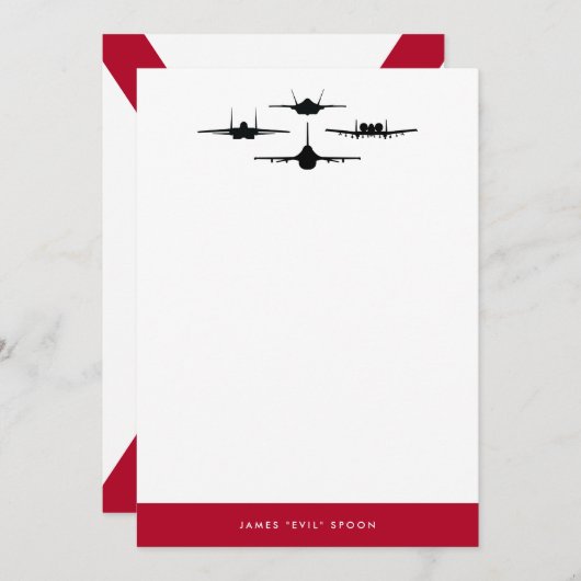 Rot und Weiß - Vier-Kampfflugzeug-Silhouette Persö Dankeskarte (Vorne/Hinten)