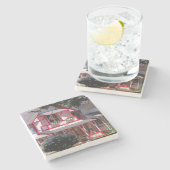 Rot und Weiß Viktorianisch - Martha's Vineyard Steinuntersetzer (Seitenansicht)