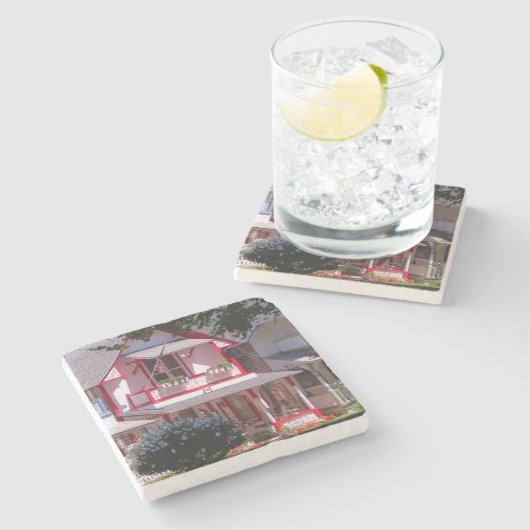 Rot und Weiß Viktorianisch - Martha's Vineyard Steinuntersetzer (Seitenansicht)