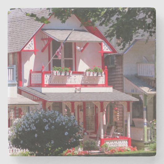 Rot und Weiß Viktorianisch - Martha's Vineyard Steinuntersetzer (Vorderseite)