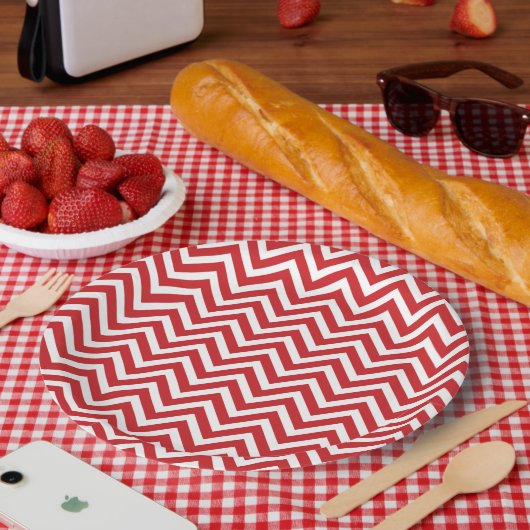 Rot und Weiß Zickzack Pappteller (Picknick)
