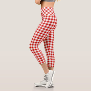 Rot und Weißbüffel Kariert Capri Leggings