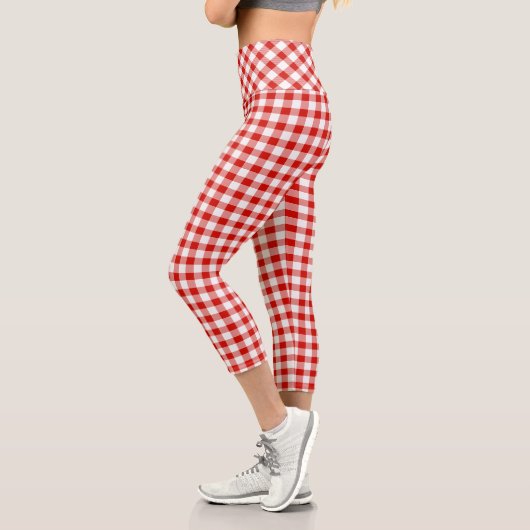 Rot und Weißbüffel Kariert Capri Leggings (Links)