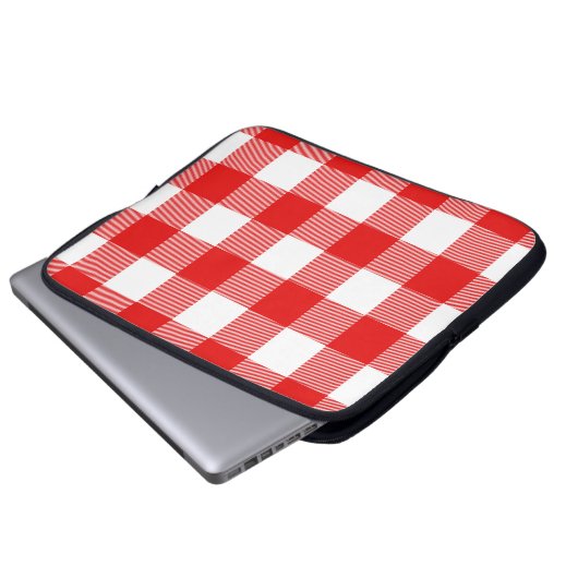 Rot und Weißbüffel Kariert Laptopschutzhülle (Vorne Knopf)