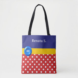 Rot und Weiße Punkte und Blaue Knöpfe Tasche