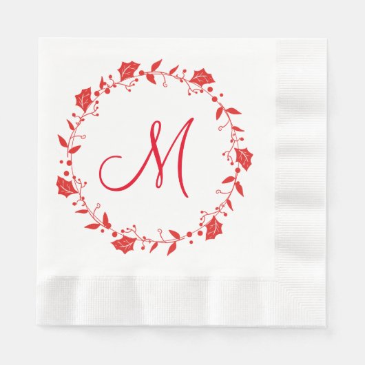 Rot und Weißes Weihnachtsbuch Napkin Monogram Serviette (Vorderseite)