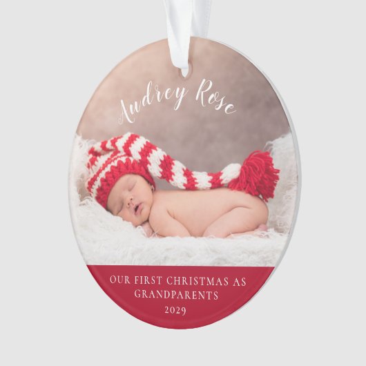 Rot | Unsere ersten Weihnachtsgroßeltern| Baby-Fot Ornament (Vorderseite)
